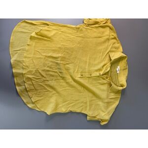 MINE Women Yellow Textured Short Sleeve Button Up High Low Top CR1980 Size L